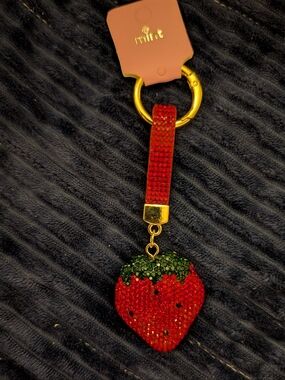 New Red Crystal Strawberry Keychain by mint